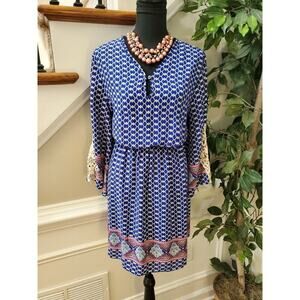 how.very.loved Women Blue Polyester Long Sleeve V-Neck Knee Length Dress Size L